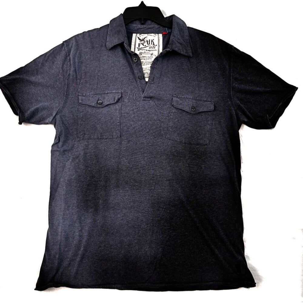 FCUK French Connection Men’s Short Sleeve Polo Shirt Gray Workwear Cotton S